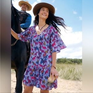 Women's Sundance Aisha Printed Dress Periwinkle Horse Print M